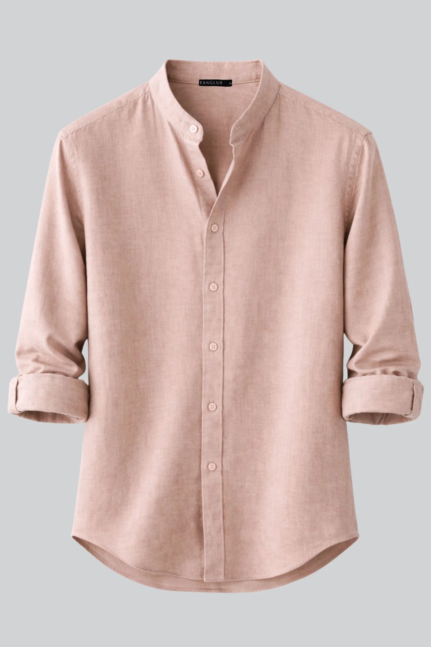 BAND COLLAR LINEN SHIRT | DUST PINK