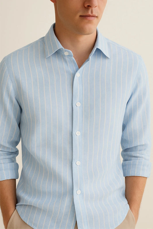 LINEN STRIPPED SHIRT | POWDER BLUE/WHITE