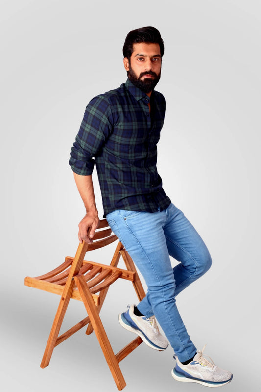 CHECKERED SHIRT | NAVY/GREEN