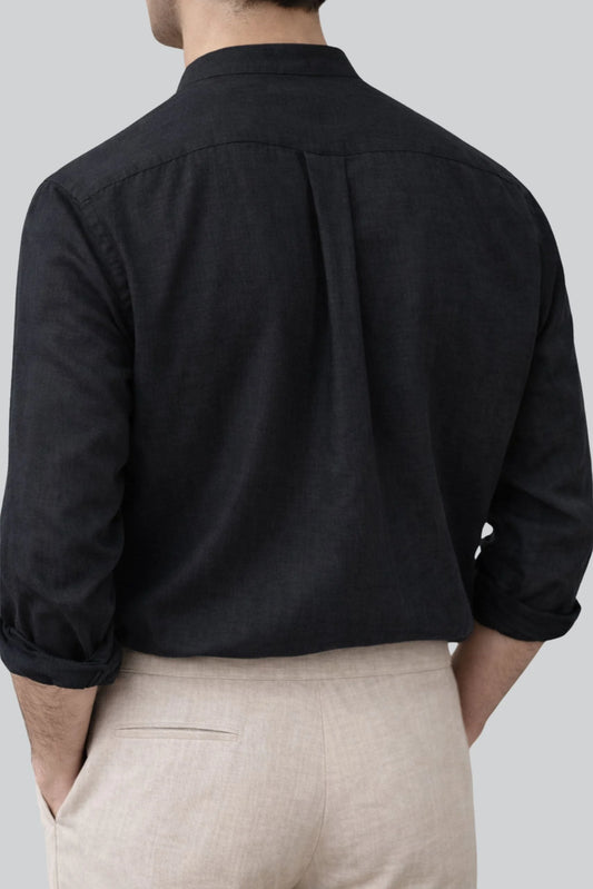 BAND COLLAR LINEN SHIRT | BLACK