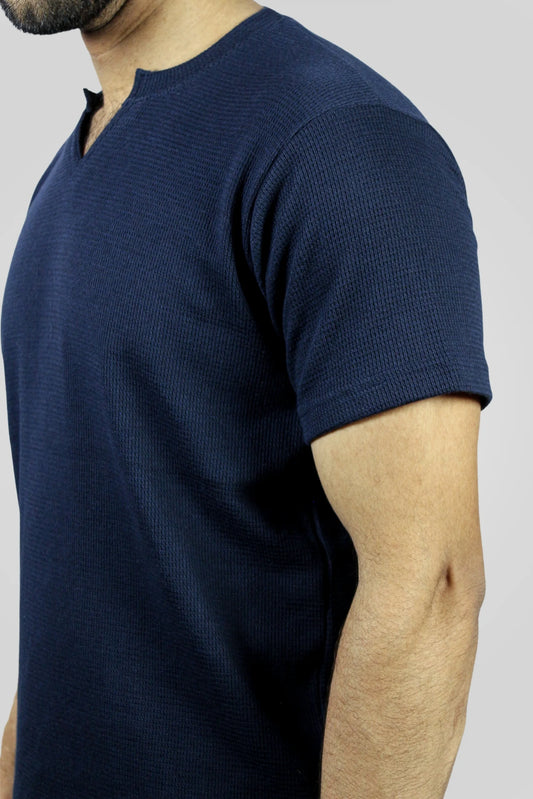 NAVY V-NECK TEXTURED T-SHIRT (TS05)