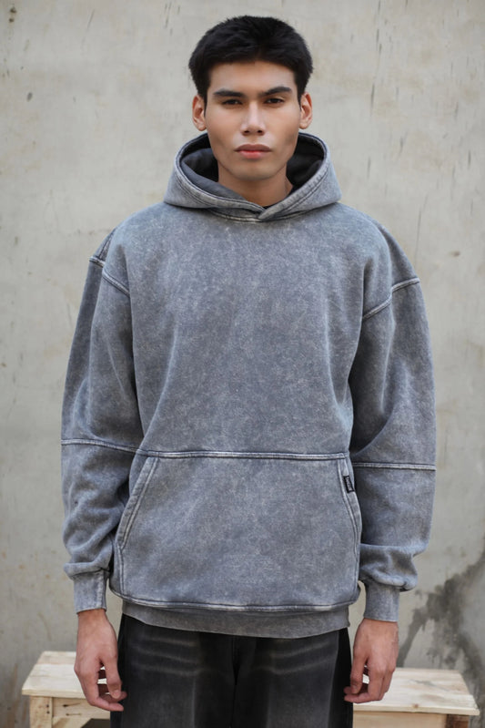 OVERSIZED STONE WASHED HOODIE | SMOKE GREY