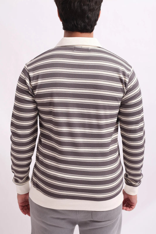 KNITTED ZIPPER POLO SWEATSHIRT | GREY / WHITE