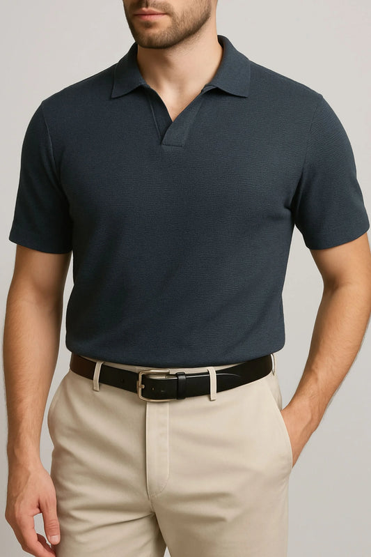 WAFFLE KNIT POLO | CHARCOAL