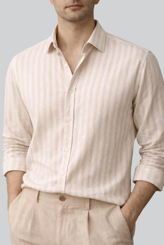 STRIPED LINEN SHIRT | BEIGE / WHITE