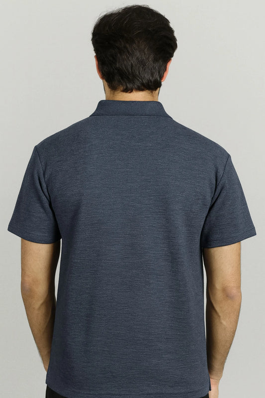 WAFFLE KNIT POLO | CHARCOAL