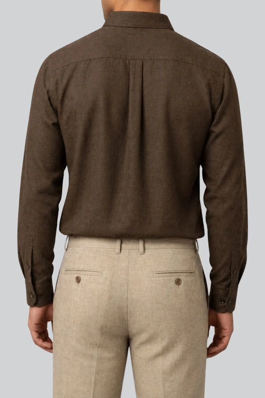 BAND COLLAR LINEN SHIRT | COFFEE BROWN