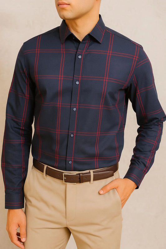 CHECKERED SHIRT | NAVY/RED