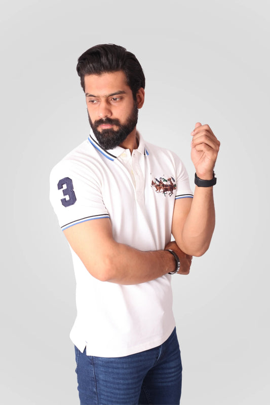 WHITE 3 PONY POLO
