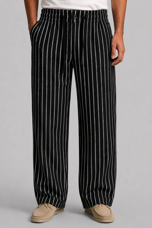 CRINKLE PINSTRIPES TROUSER | BLACK / WHITE