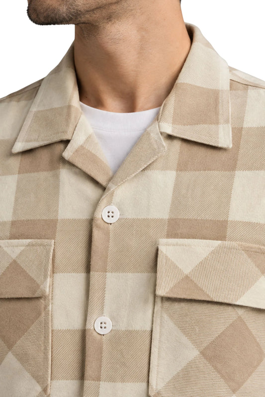 FLANNEL CHECKERED SHACKET | BEIGE