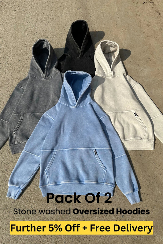 PACK OF 2 | OVERSIZED STONE WASHED HOODIE