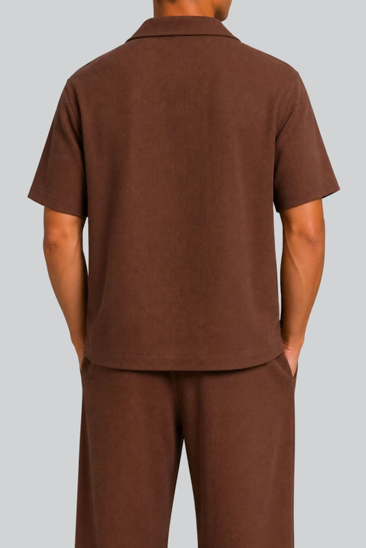 RESORT COLLAR WAFFLE SHIRT | COCO BROWN