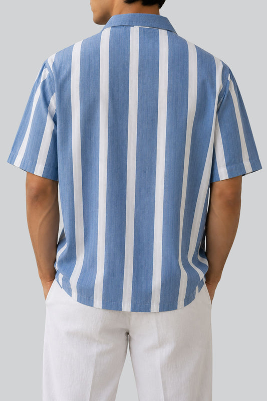 BOXY FIT SRIPED SHIRT | MIST BLUE