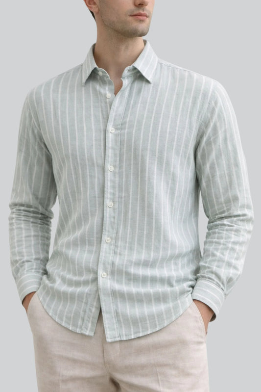 LINEN STRIPPED SHIRT | SAGE GREEN
