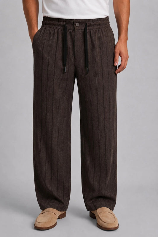 CRINKLE PINSTRIPES TROUSER | DARK BROWN / BLACK