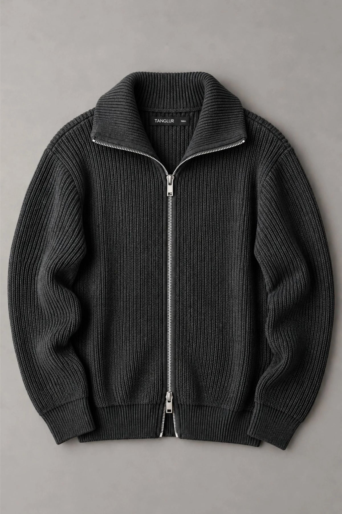 KNITTED DOUBLE ZIPPER SWEATER | CHARCOAL