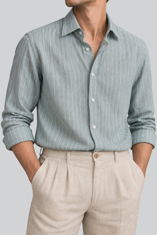LINEN STRIPPED SHIRT | SAGE GREEN
