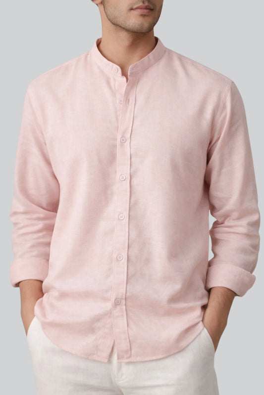 BAND COLLAR LINEN SHIRT | TEA PINK