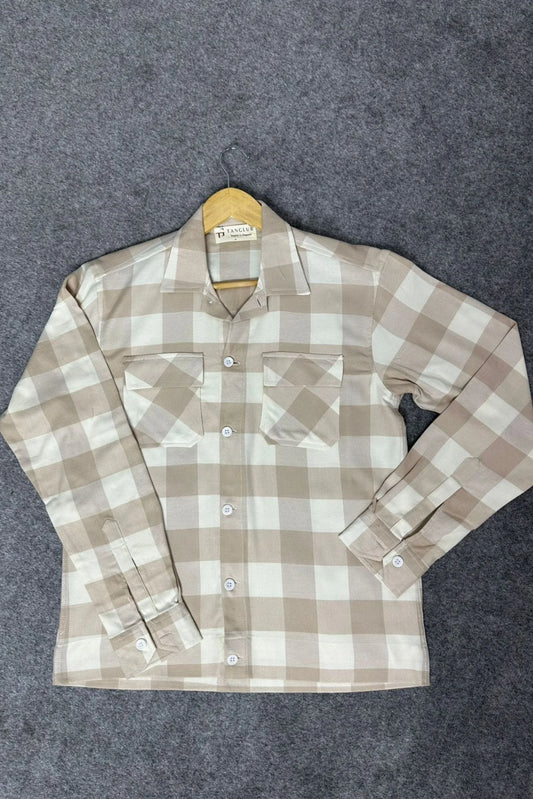 FLANNEL CHECKERED SHACKET | BEIGE