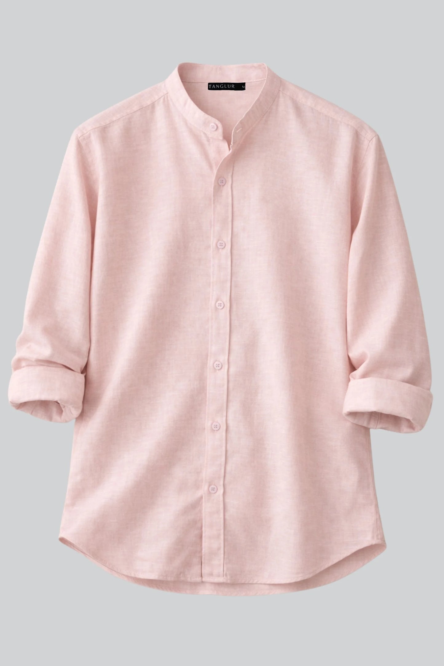 BAND COLLAR LINEN SHIRT | TEA PINK