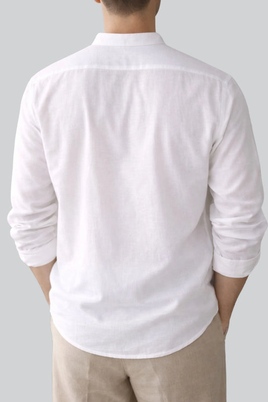 BAND COLLAR LINEN SHIRT | WHITE
