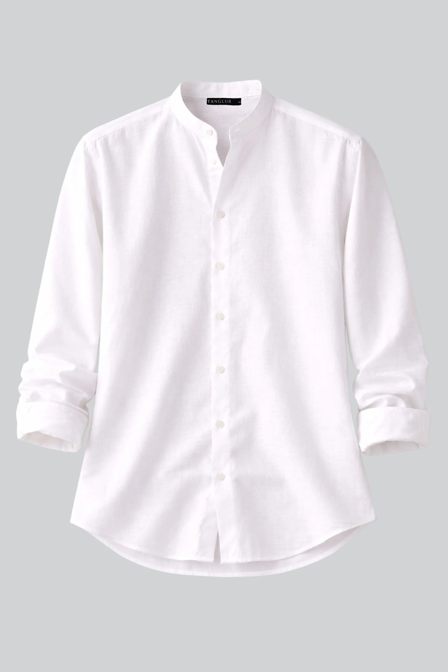 BAND COLLAR LINEN SHIRT | WHITE