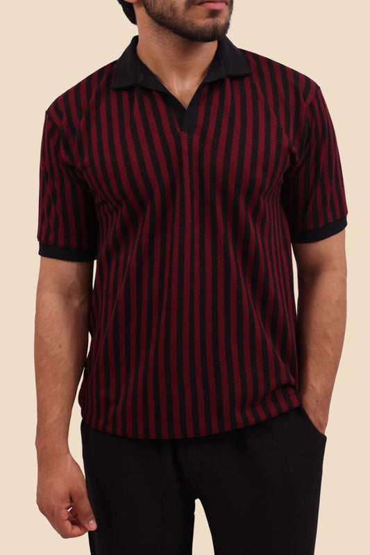 KNITTED POLO | MAROON / BLACK