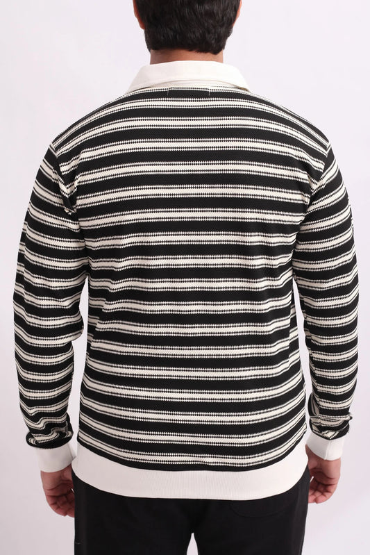 KNITTED ZIPPER POLO SWEATSHIRT | BLACK / WHITE