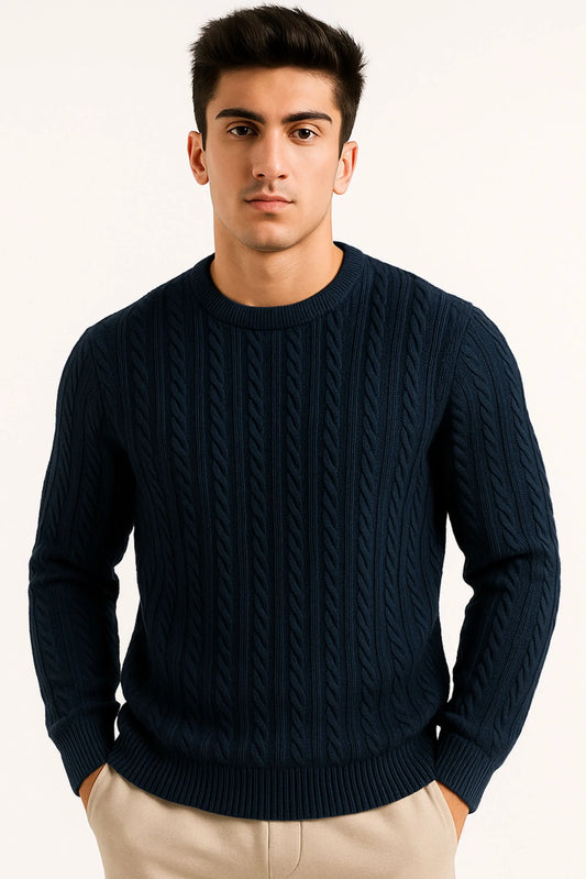 CABLE KNIT SWEATER | NAVY