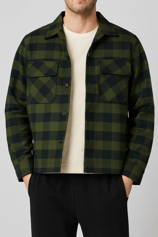 FLANNEL CHECKERED SHACKET | OLIVE