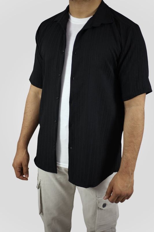 BLACK CRINKLE LINING CUBAN SHIRT