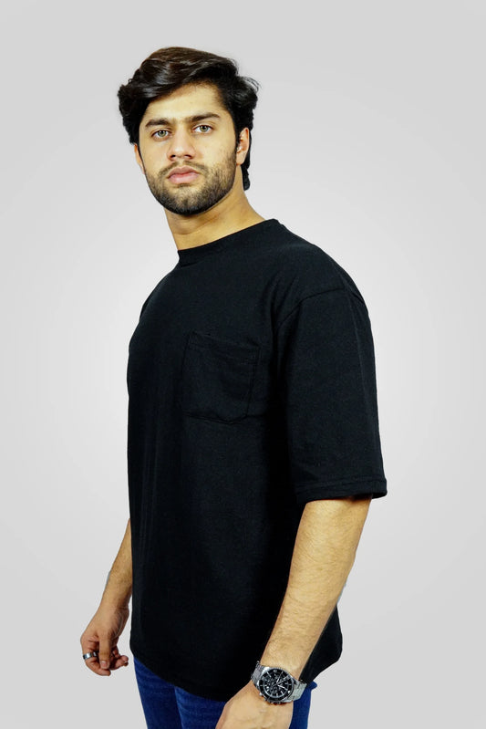 BLACK TEXTURED DROP SHOULDER T-SHIRT (TS06)