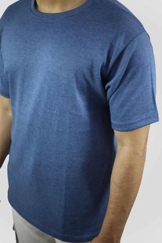 DENIM BLUE TEXTURED T-SHIRT