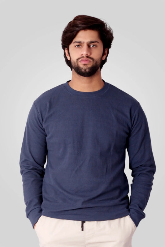 WAFFLE KNIT SWEATSHIRT | MID BLUE