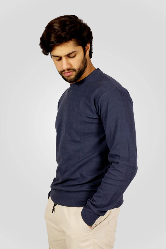 WAFFLE KNIT SWEATSHIRT | MID BLUE