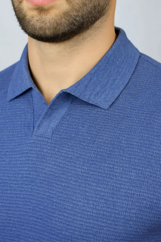 WAFFLE KNIT POLO | SLATE BLUE