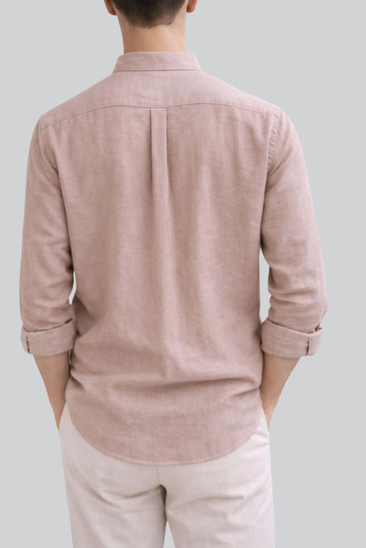 BAND COLLAR LINEN SHIRT | DUST PINK
