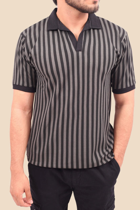 KNITTED POLO | GRAY/BLACK