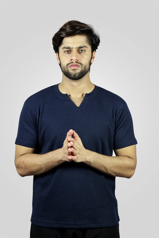 NAVY V-NECK TEXTURED T-SHIRT (TS05)