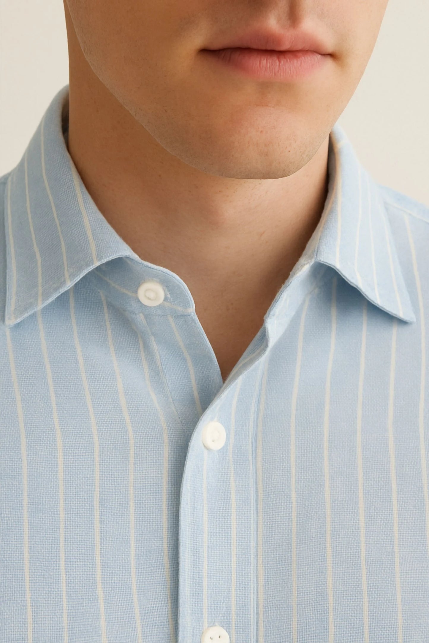 LINEN STRIPPED SHIRT | POWDER BLUE/WHITE