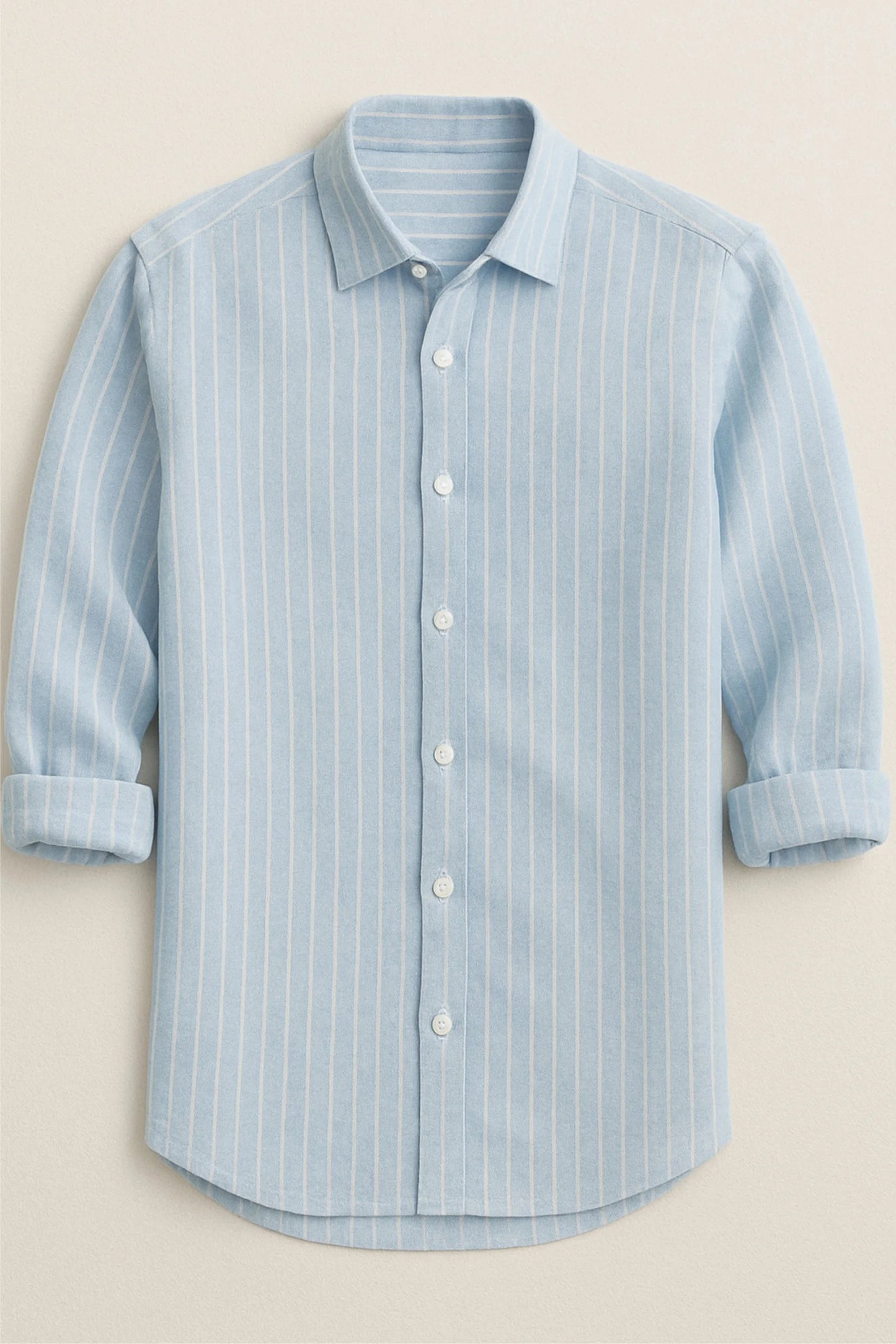 LINEN STRIPPED SHIRT | POWDER BLUE/WHITE