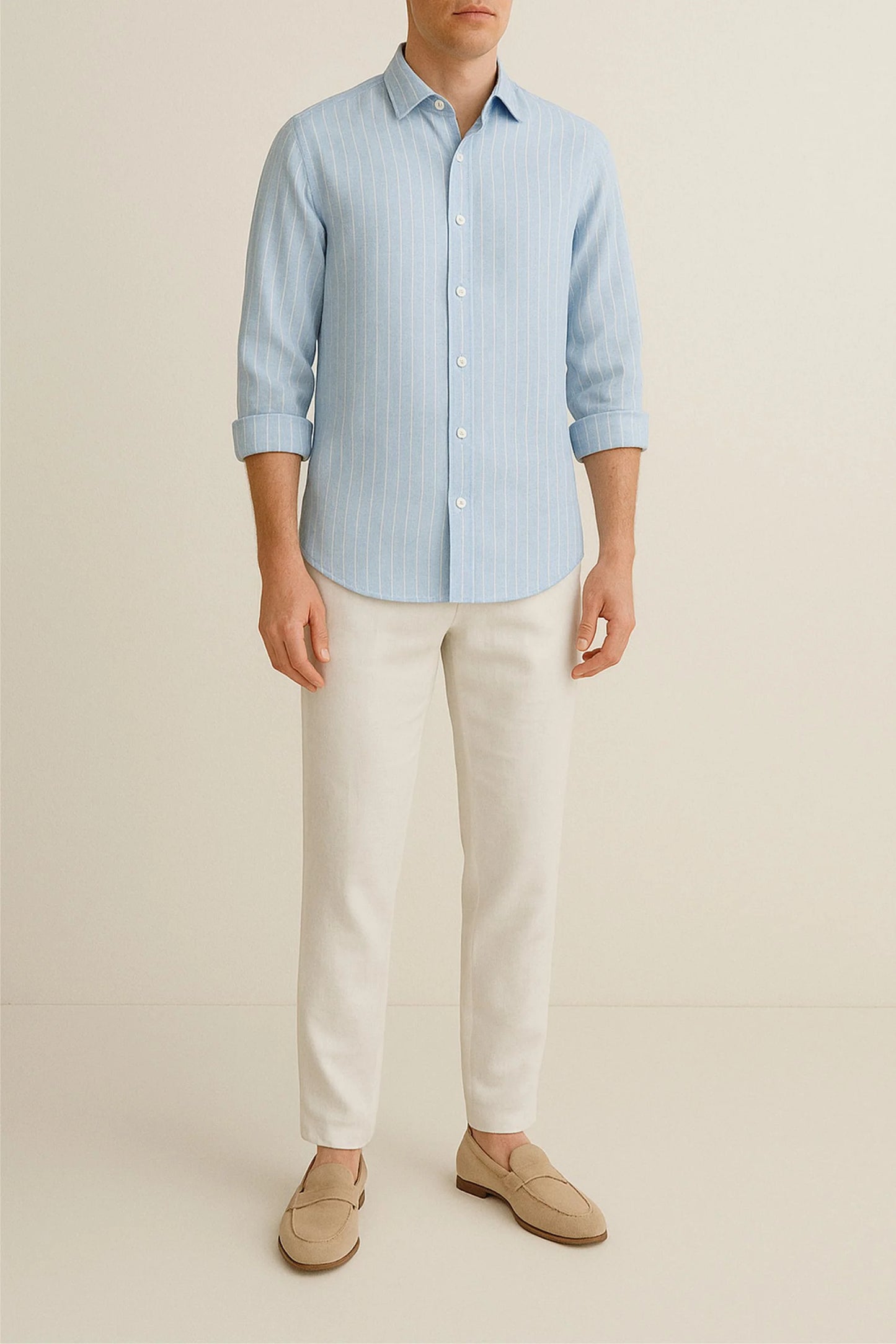 LINEN STRIPPED SHIRT | POWDER BLUE/WHITE