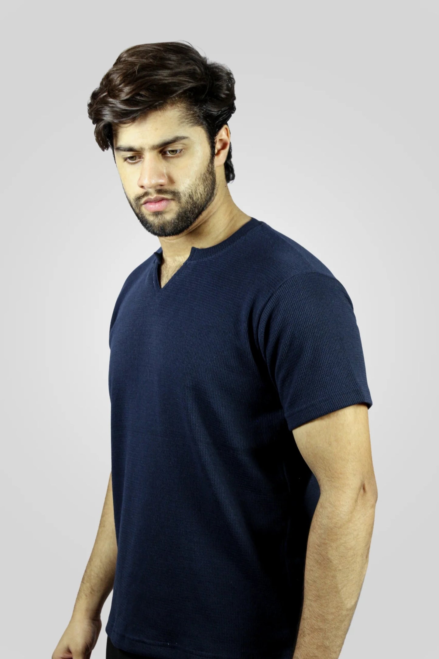 NAVY V-NECK TEXTURED T-SHIRT (TS05)