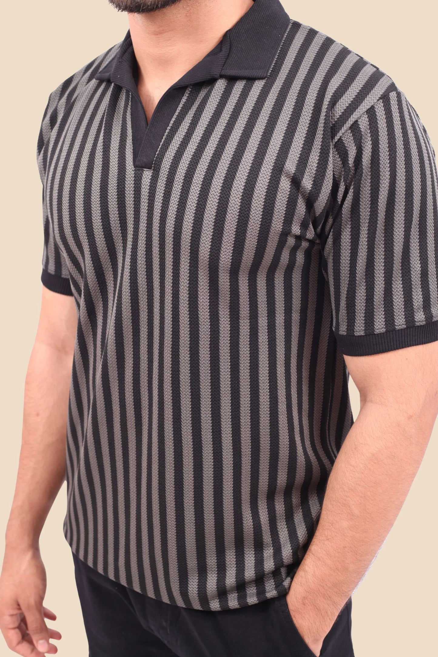 KNITTED POLO | GRAY/BLACK