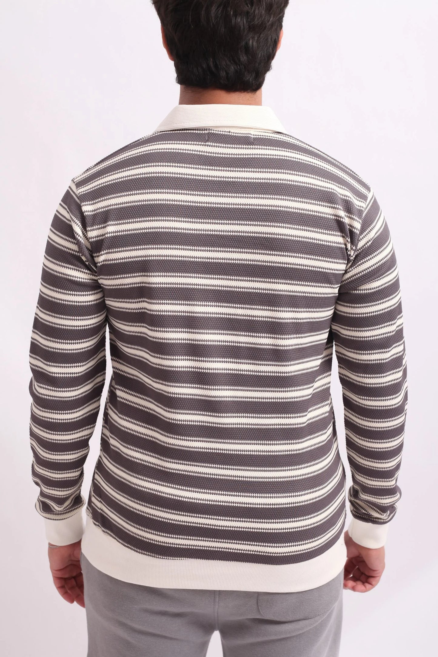 KNITTED ZIPPER POLO SWEATSHIRT | GREY / WHITE