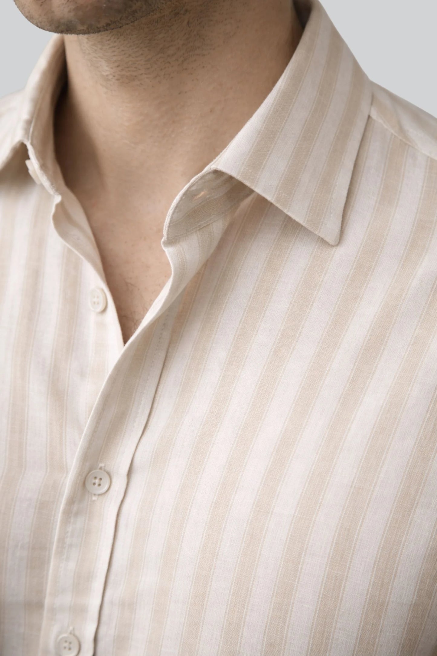 STRIPED LINEN SHIRT | BEIGE / WHITE
