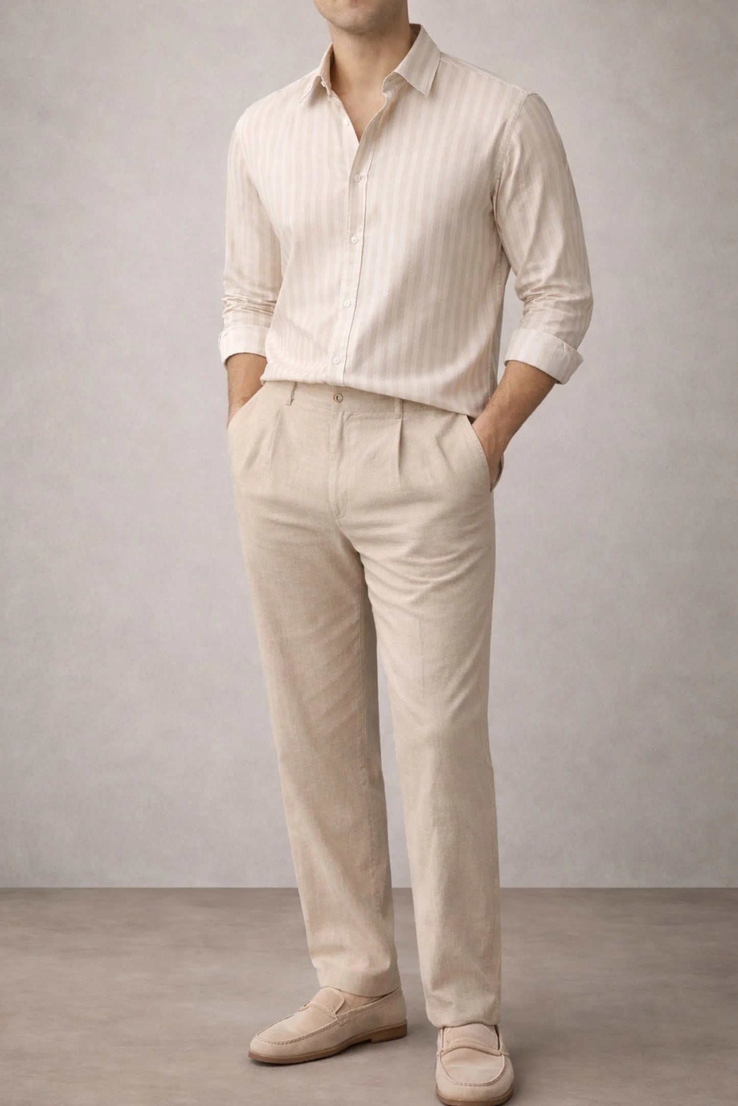 STRIPED LINEN SHIRT | BEIGE / WHITE