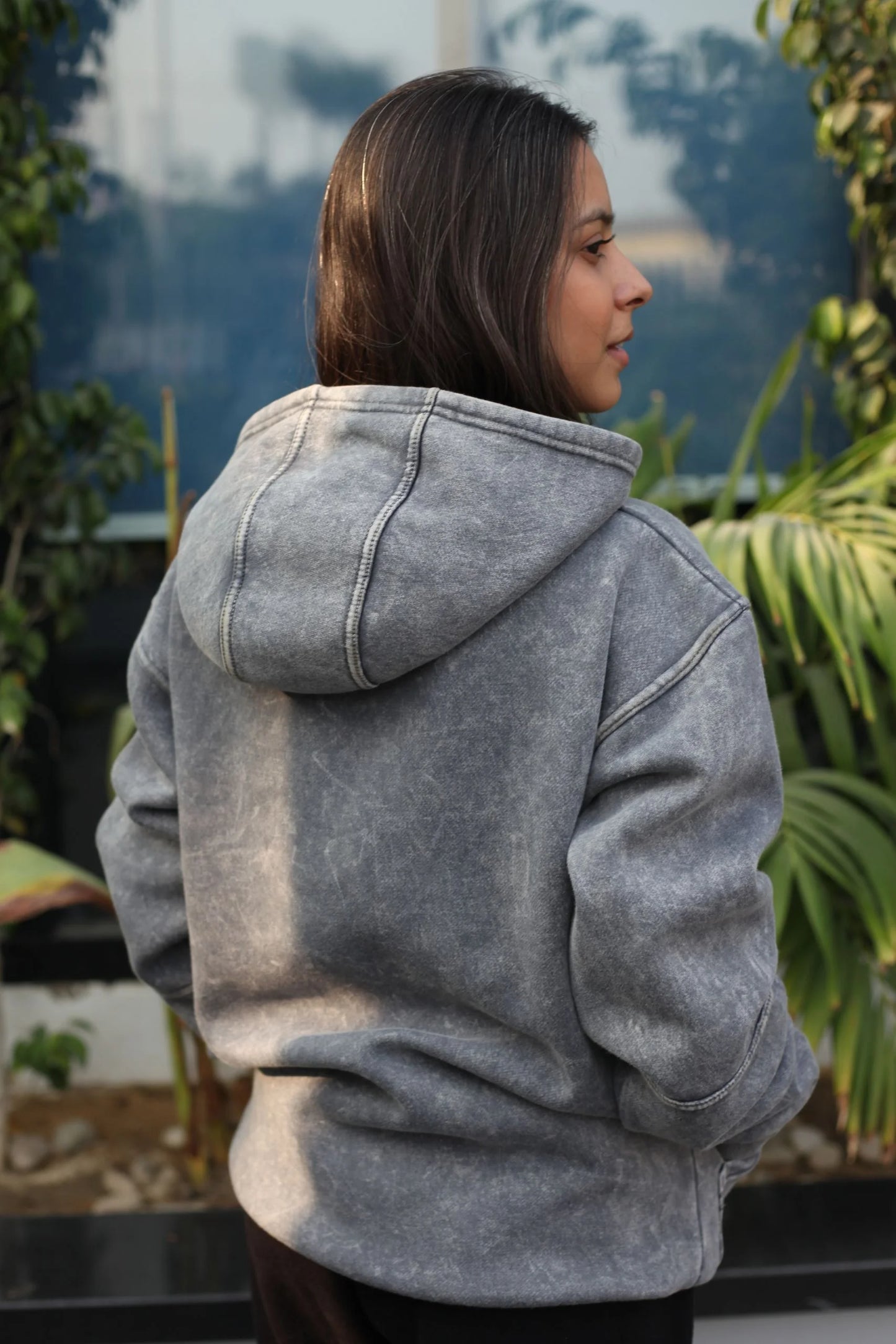 OVERSIZED STONE WASHED HOODIE | SMOKE GREY