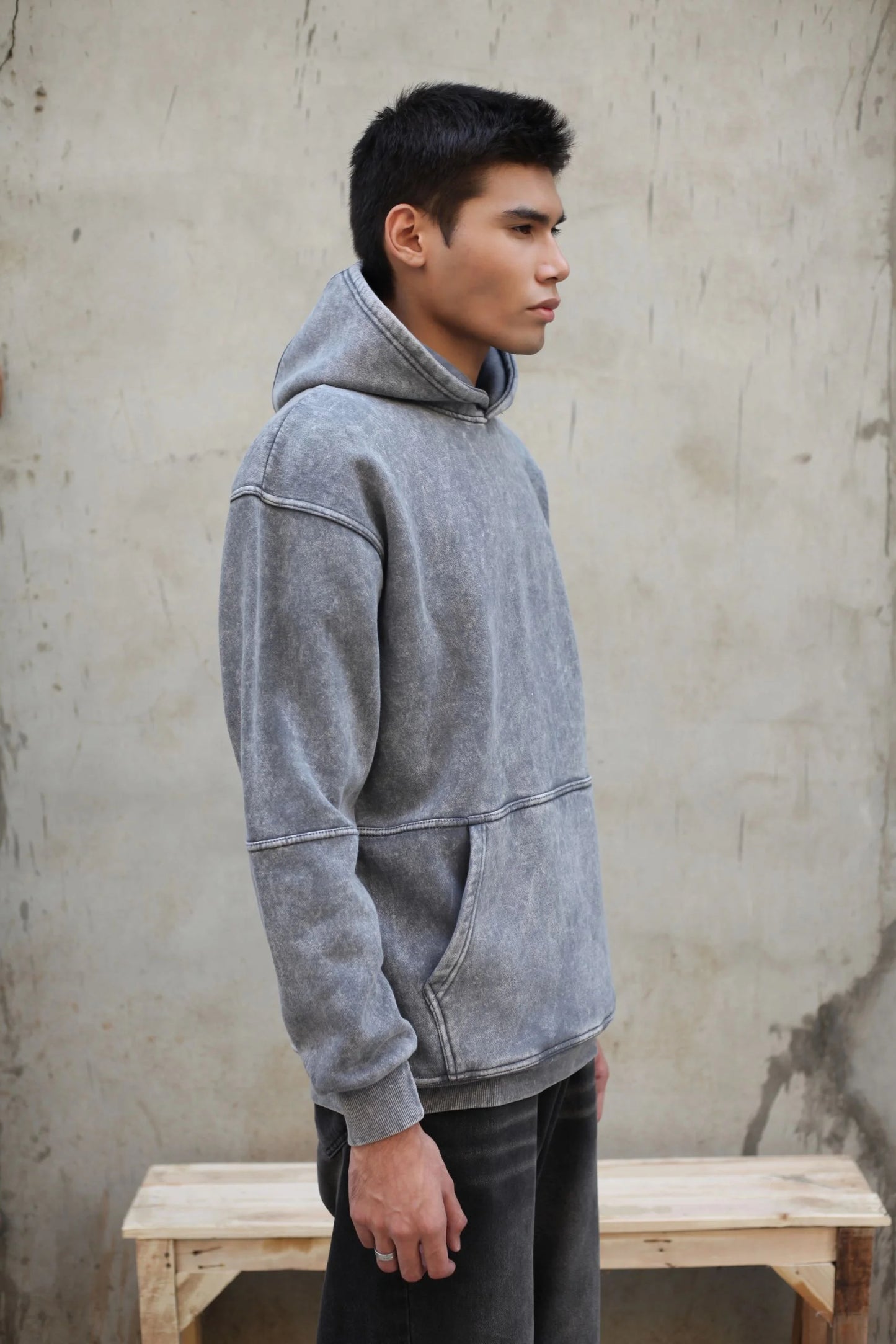 OVERSIZED STONE WASHED HOODIE | SMOKE GREY